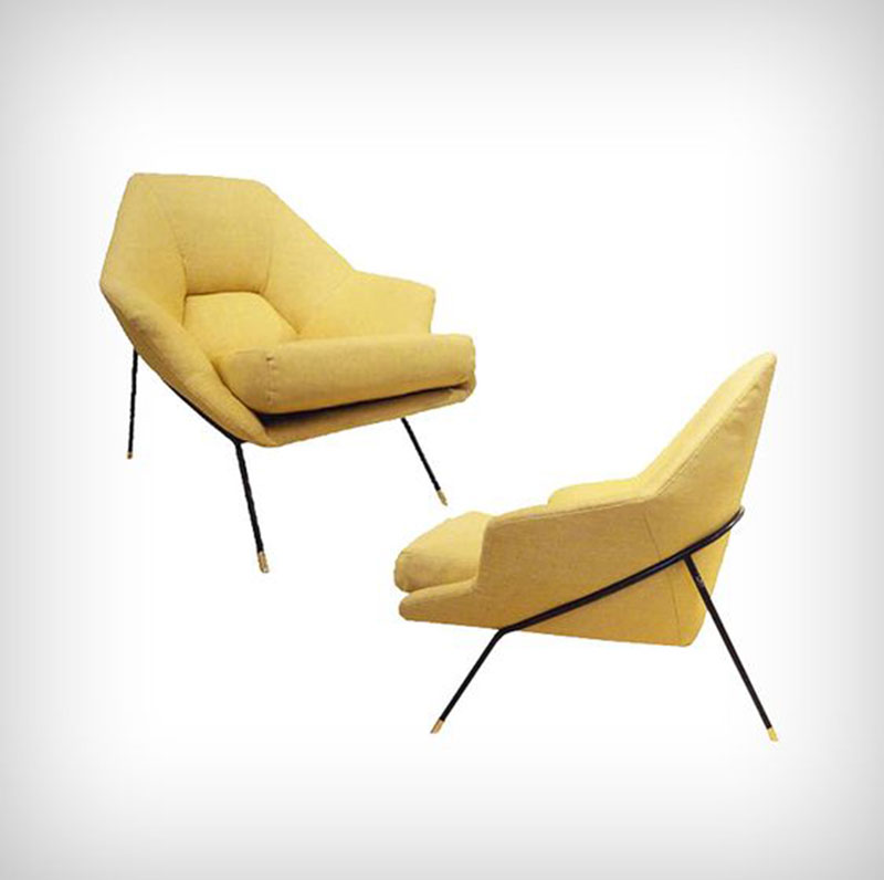 fauteuil jaune en tissu avec structure en fer