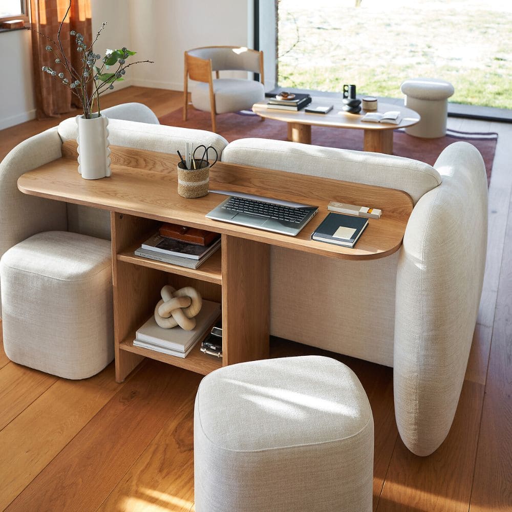 canapé Berile La Redoute avec rangement et bureau intégré dans petit salon