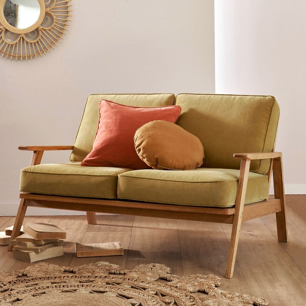 canape-wotford-la-redoute-touslescanapes.com (6) Canapé Watford La Redoute 2 places en velours terracotta dans un salon cosy scandinave
