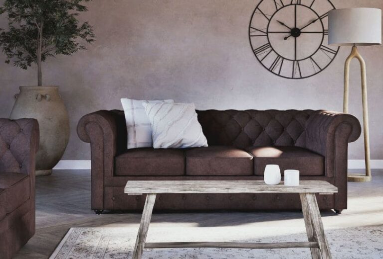 Canape Chesterfield Maison du Monde dans salon de style industriel et britannique