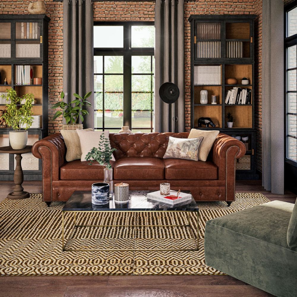 canape-chesterfield-maison-du-monde-touslescanapes (1) Canapé Chesterfield Maison du Monde dans salon de style anglais