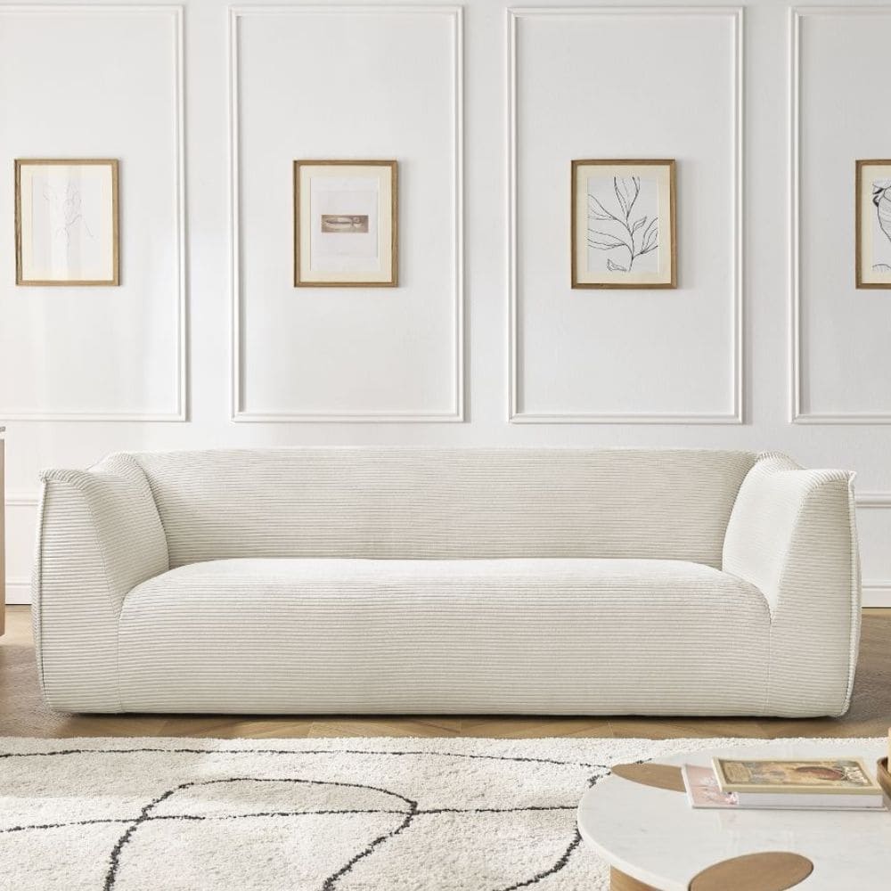 Canapé Giorgia Bobochic vue de face en velours côtelé beige 