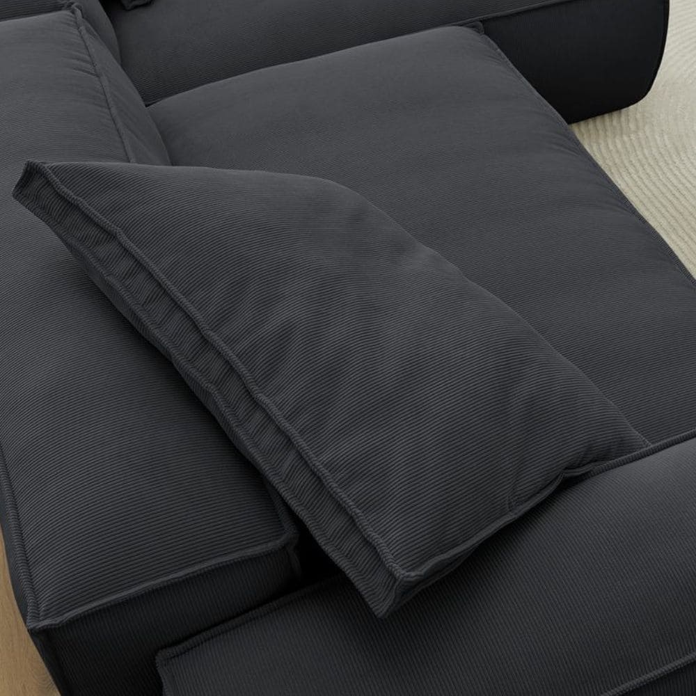 Dossier avec coussins du canapé Boheme de chez Bobochic en velours côteleé