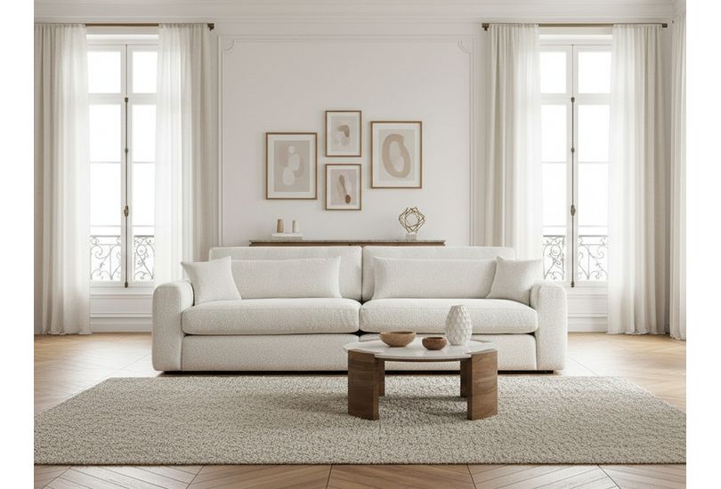 Canapé Belmont Bobochic : la fiche promet un fixe cosy, la fiche technique dit autre chose