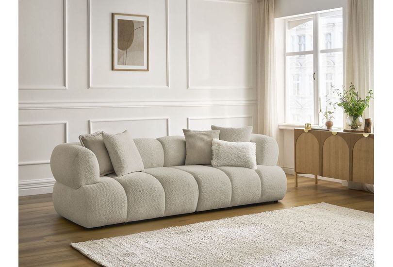 Canapé Pamira Bobochic : capitonné et bouclette, mais l'angle cache-t-il un vrai couchage ?
