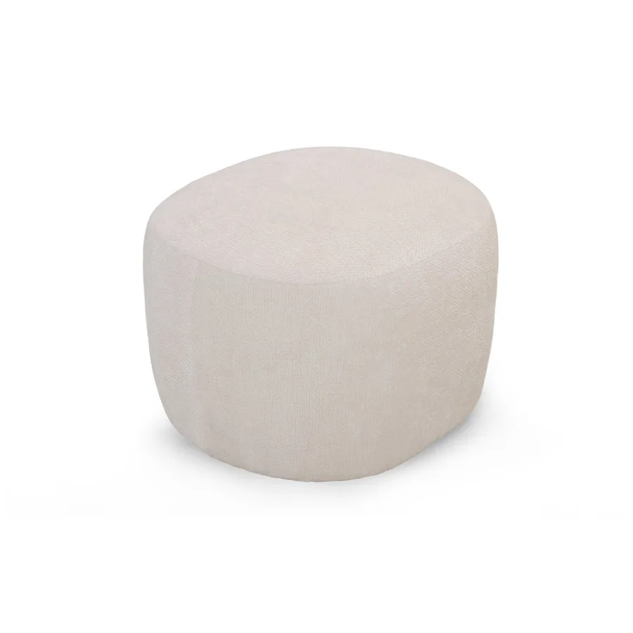 Pouf Aurélie cylindrique blanc montrant les proportions et arrondis