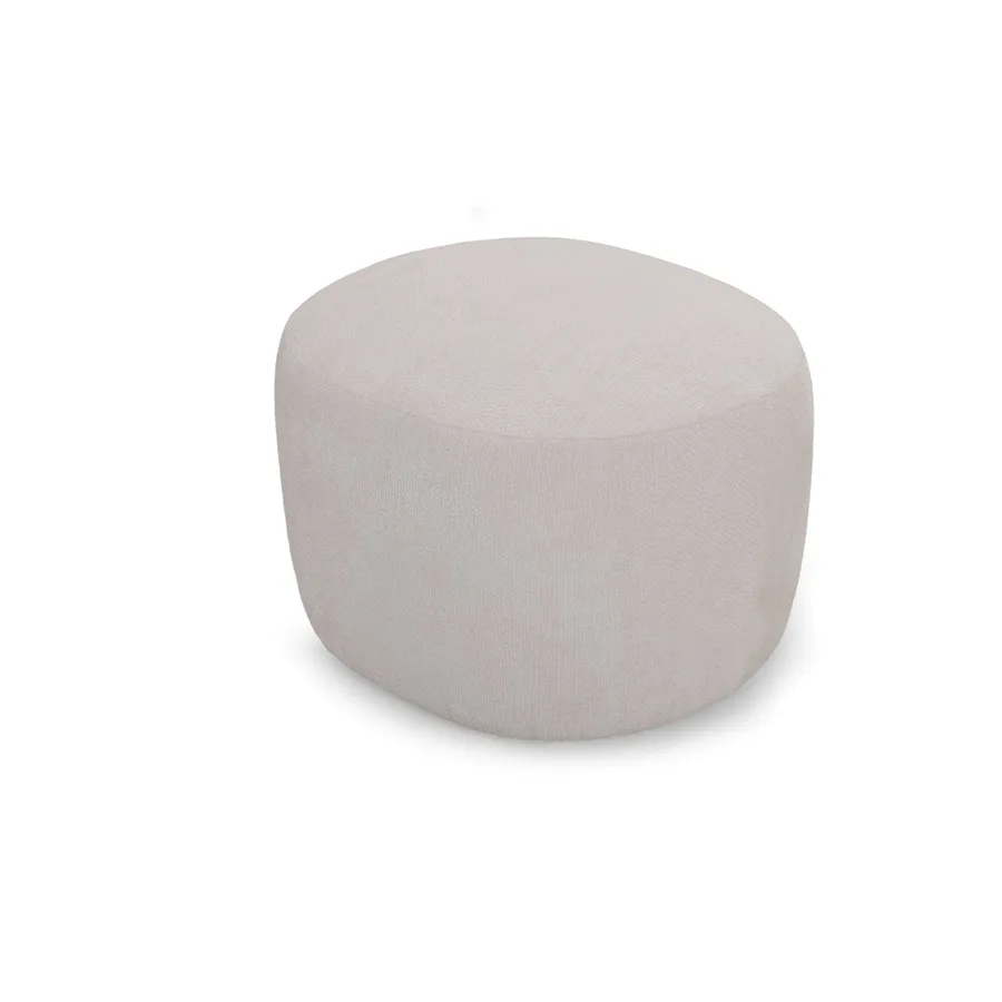 Pouf Aurélie rond en tissu blanc crème détouré sur fond blanc