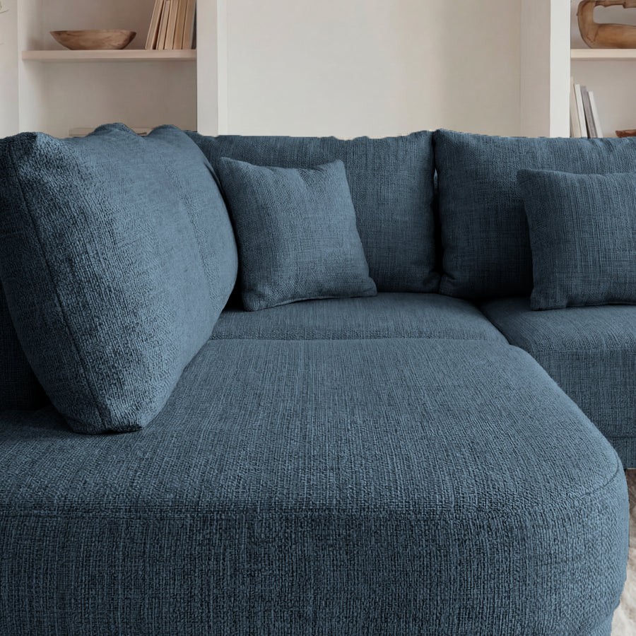Canapé Bianca d'angle en tissu bleu-gris foncé, même configuration qu'en beige.