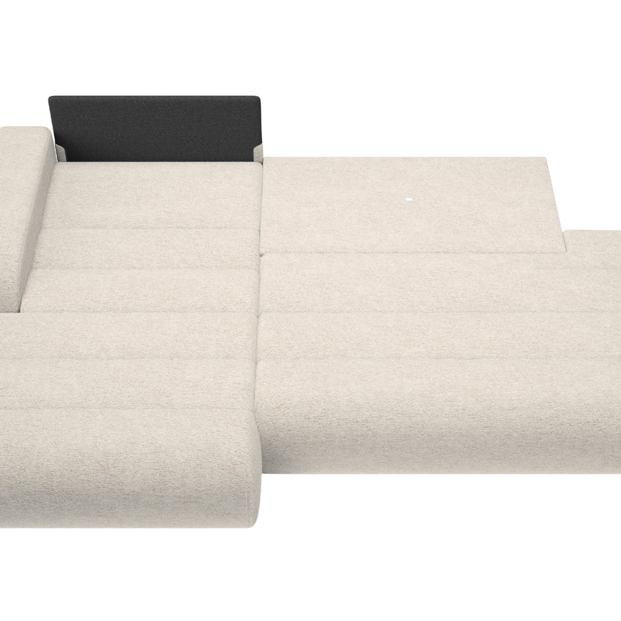 Canapé Bordilla convertible déplie en lit montrant le matelas et système de couchage