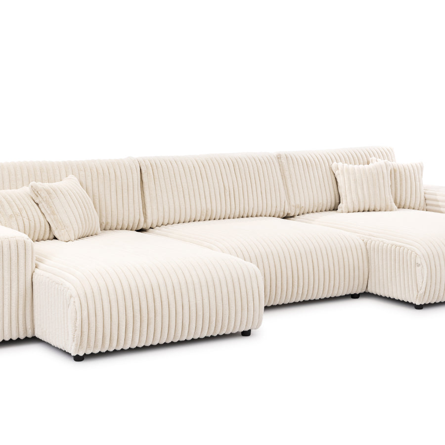 Canapé Caisa angle modulable blanc rayé avec méridienne vue générale