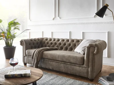 Canapé Chesterfield 3 places 200x88 cm canapé vintage taupe, Delife