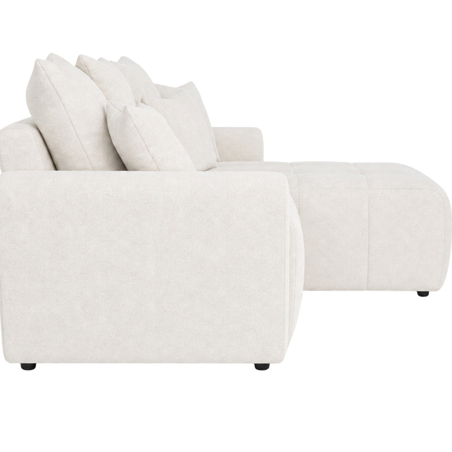 Canapé Cassis beige en tissu clair, vue de trois quarts montrant la profondeur et l'angle