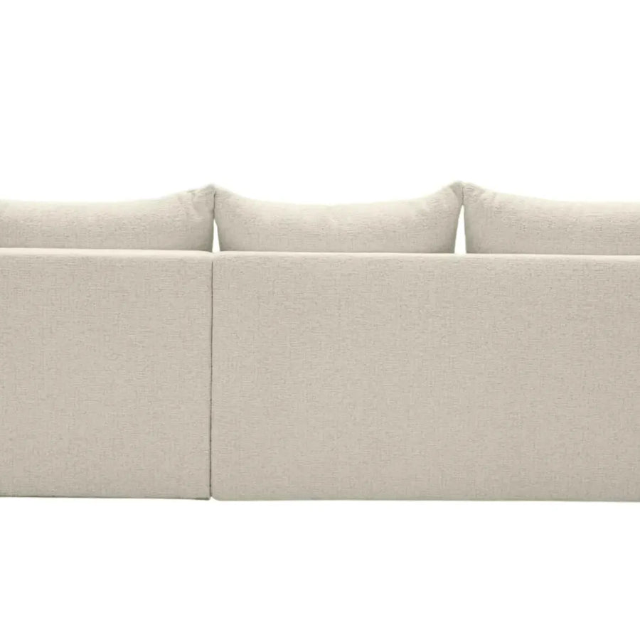 Canapé Céline gris clair vue arrière montrant les étiquettes de la marque sur les accoudoirs