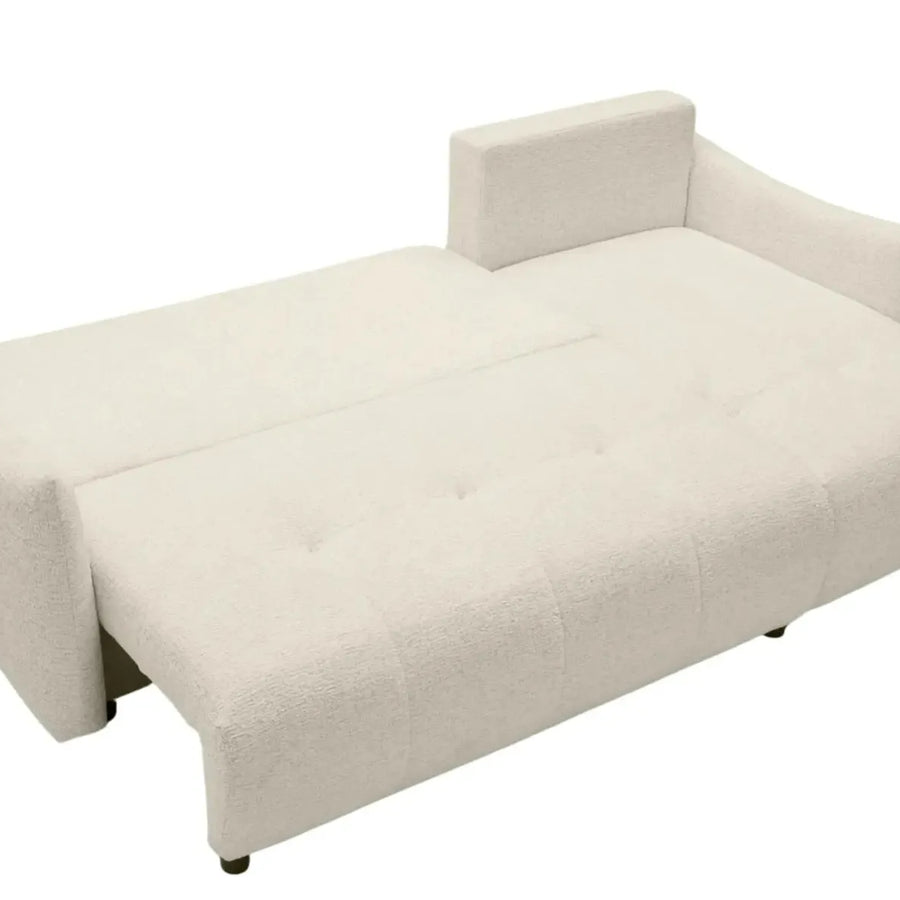 Canapé Céline gris clair convertible déplie en lit montrant le système d ouverture