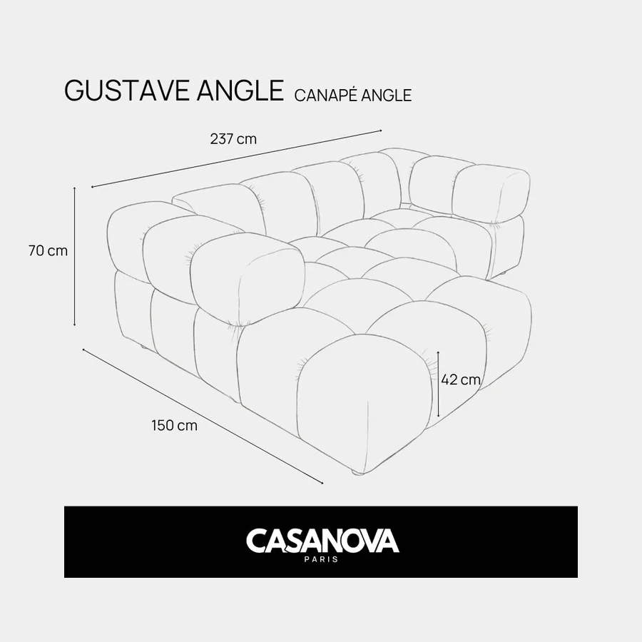 Schéma technique du canapé Gustave angle avec dimensions en centimètres