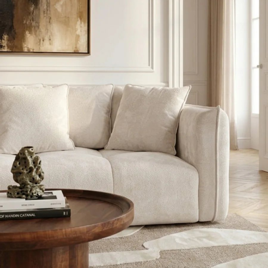 Canapé Harlem beige, vue de profil montrant l'assise profonde et hauteur.