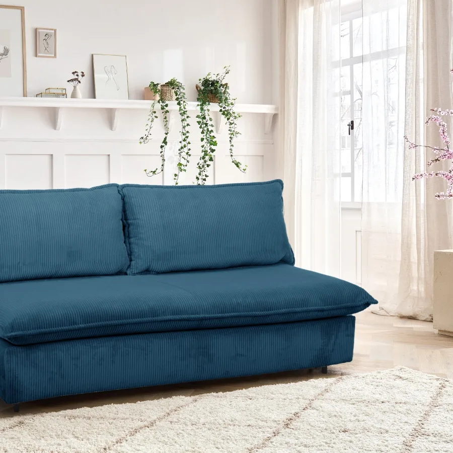 Canapé Isadora Bobochic, coloris velours côtelé bleu foncé