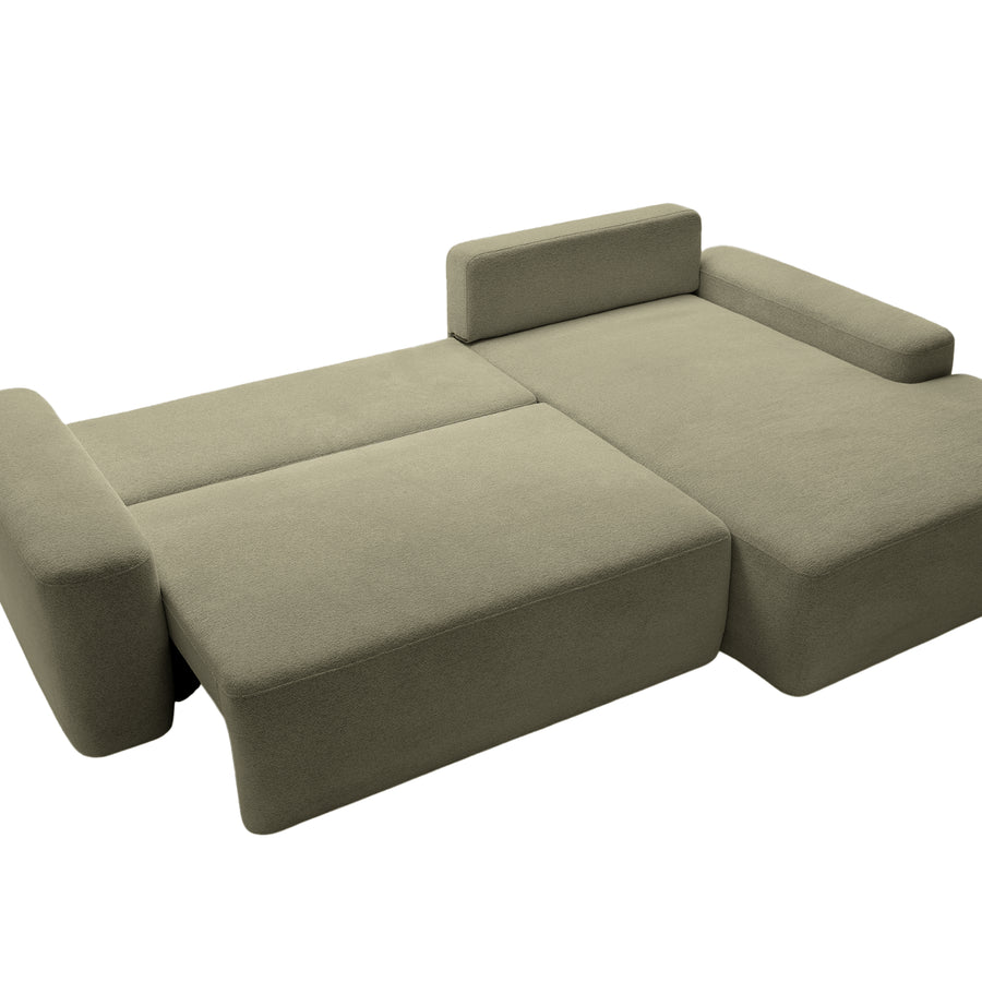 Canapé Ivy d'angle en tissu gris, vue de profil montrant profondeur et hauteur.