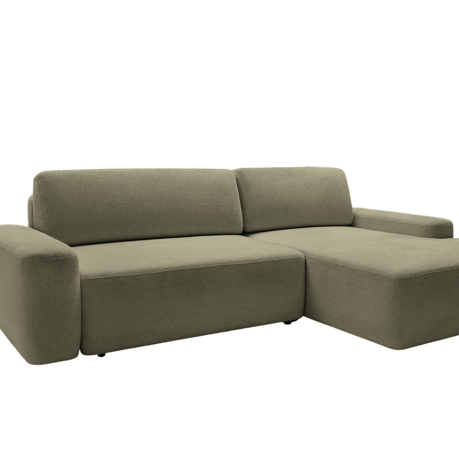 Canapé Ivy d'angle en tissu gris, vue de face sur fond blanc.