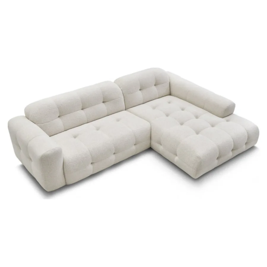 Canapé Laura d'angle en tissu beige vue frontale sur fond blanc.