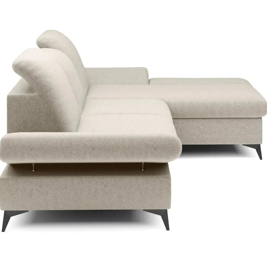Canapé Livia beige d'angle méridienne vue de côté montrant profondeur et hauteur