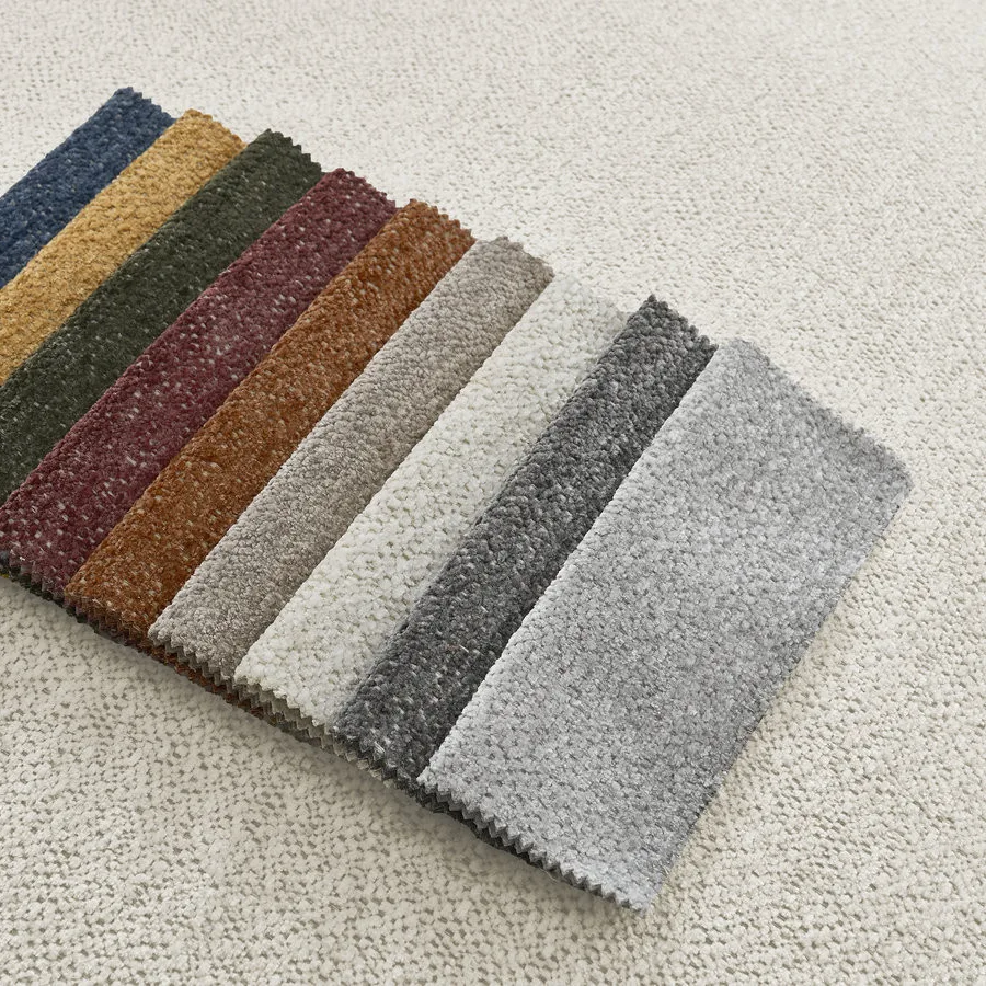 Nuancier de tissu du canapé Serena disponible en plusieurs coloris: bleu, moutarde, kaki.