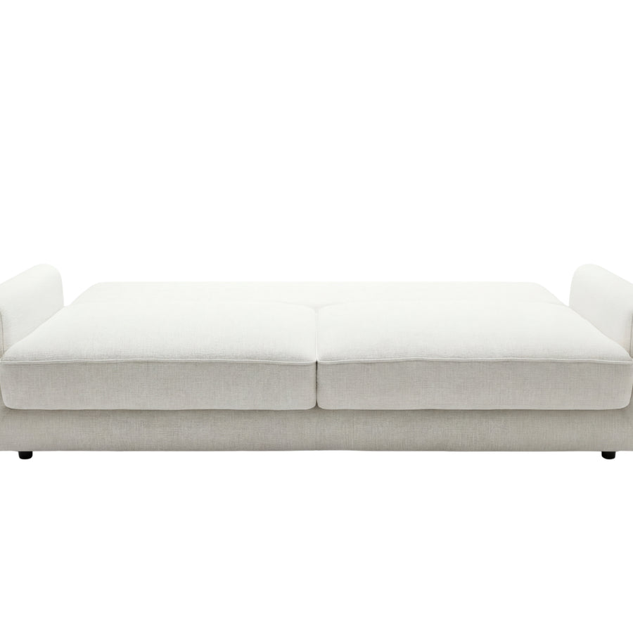 Canapé Stella beige vue de profil montrant sa profondeur et sa hauteur.